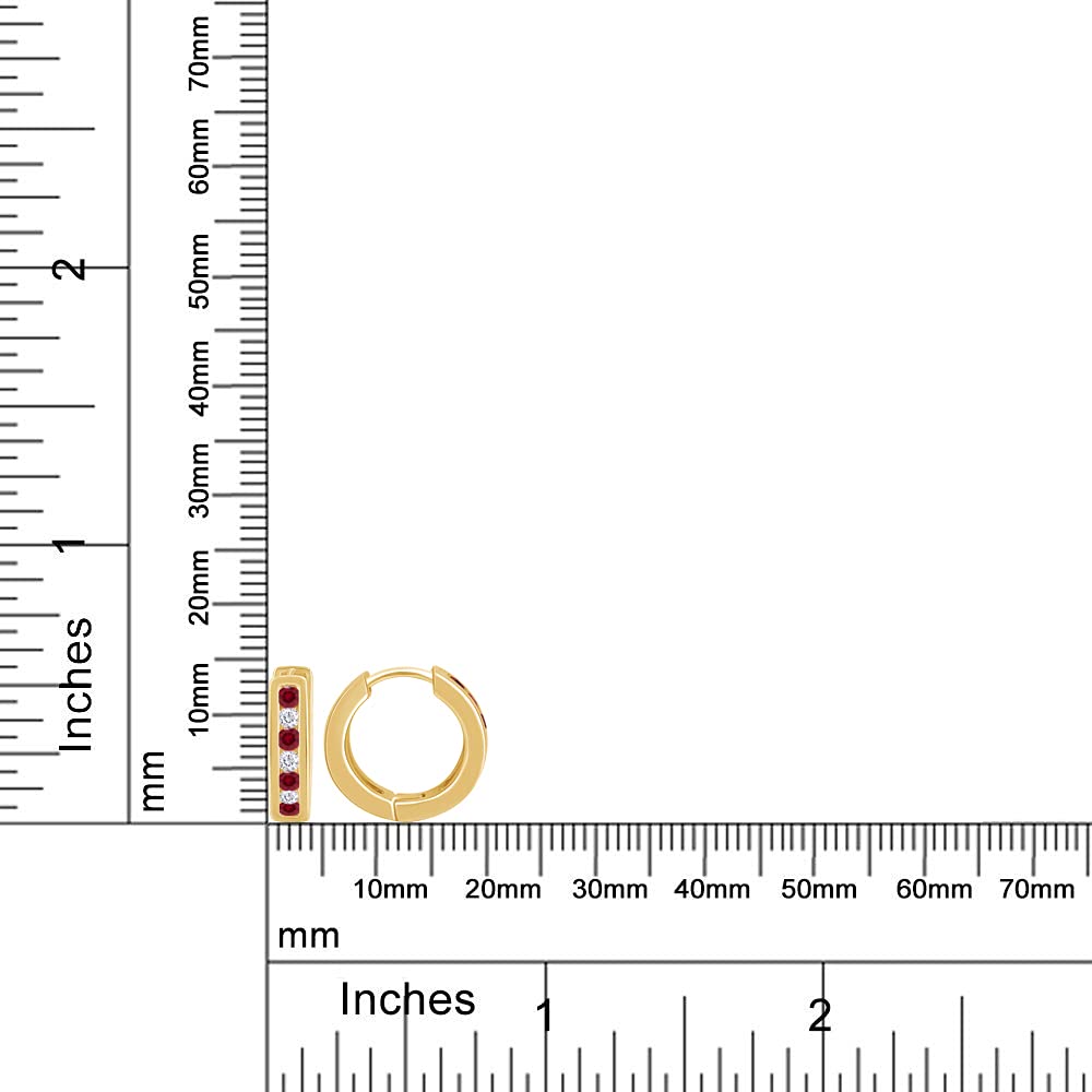 Huggie Earrings for Women, 14K Yellow Gold Over Sterling Silver Hoop Earrings with Simulated Ruby and White Cubic Zirconia, Dainty Elegant Jewelry Gift