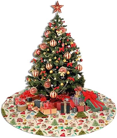 Retro Noel Christmas Tree Skirt 36 Inches Vintage Santa Tree Skirts Xmas Mat Farmhouse Ornaments Decorations for Mini Small Pencil Big Trees