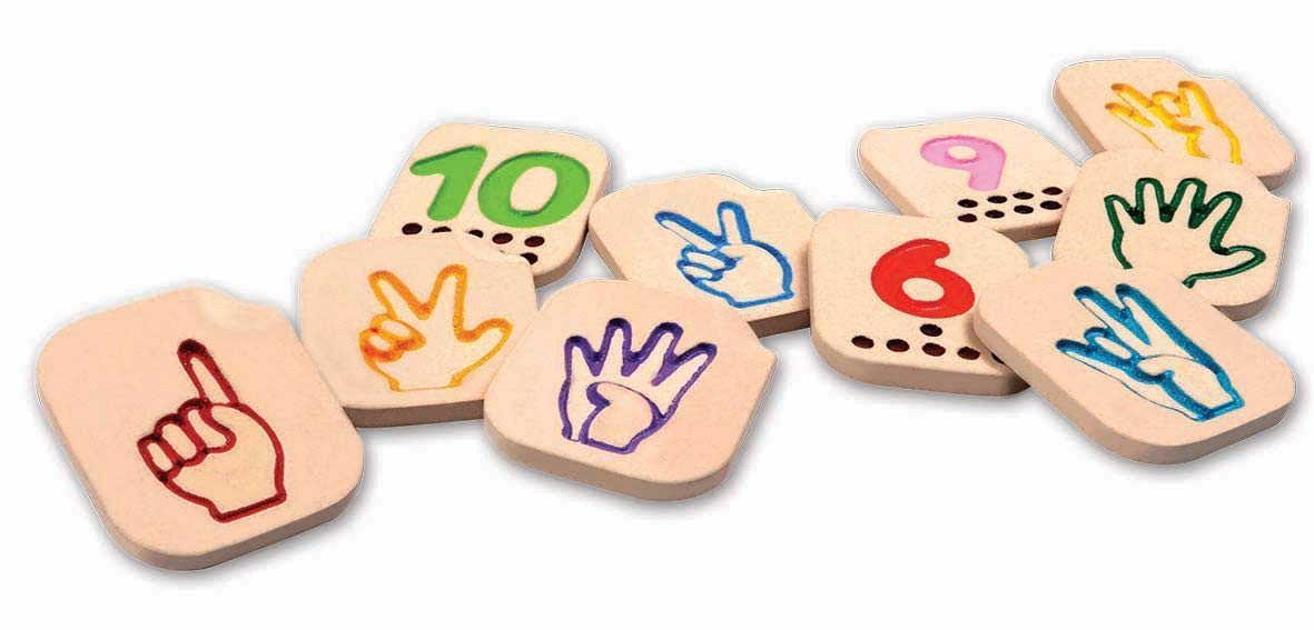 PlanToys® Hand Sign Numbers 1–10 Wooden Montessori Counting Toy | Early Math, Sensory Learning and Tactile Number Recognition Activity | Eco Friendly Sign Language Tiles for Meaningful Play