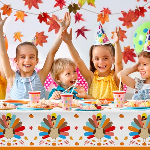 Gatherfun Turkey Thanksgiving Party Supplies - 3 Pack Disposable Plastic Tablecloth, 54”x108” Table Cover Ideal for Autumn and Thanksgiving Party Decorations - style: thanksgiving