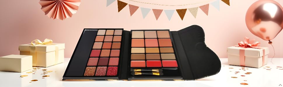 Beauty Makeup Palette 33 Pigmented Colors Professional Eyeshadow Blush Highlighter Contour Glitter Matte Set with Brushes Ideal Makeup Kit for Eyes Lips and Face
