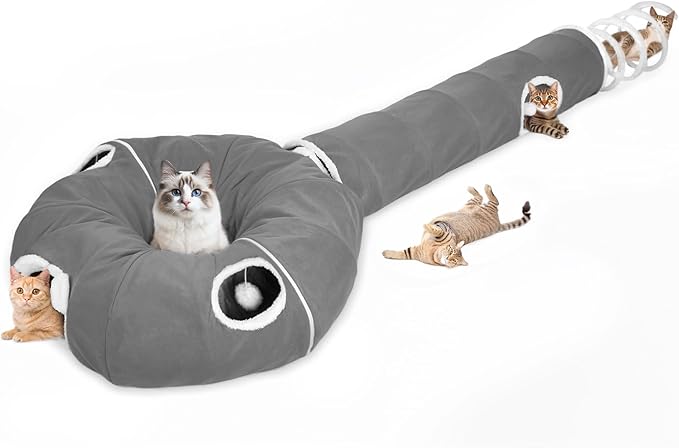 Ownpets 2-in-1 Cat Tunnel Large Lollipop Collapsible Cave Plush 12"D Orange