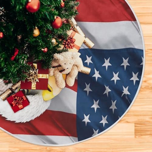 Patriotic Eagle Tree Skirt 36" Classic American USA Flag Christmas Tree Skirts Xmas Mat for Holiday Festival Party Memorial Day 4th of July Decor