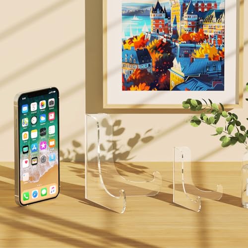 Dooiclear 5 Pack Acrylic Display Stand, Plate Stand for Display, Clear Easel Stand, Display Holder for Card, Frame, Picture, Magazine, Book, CD, Phone (Large/ 4.5 Inch)