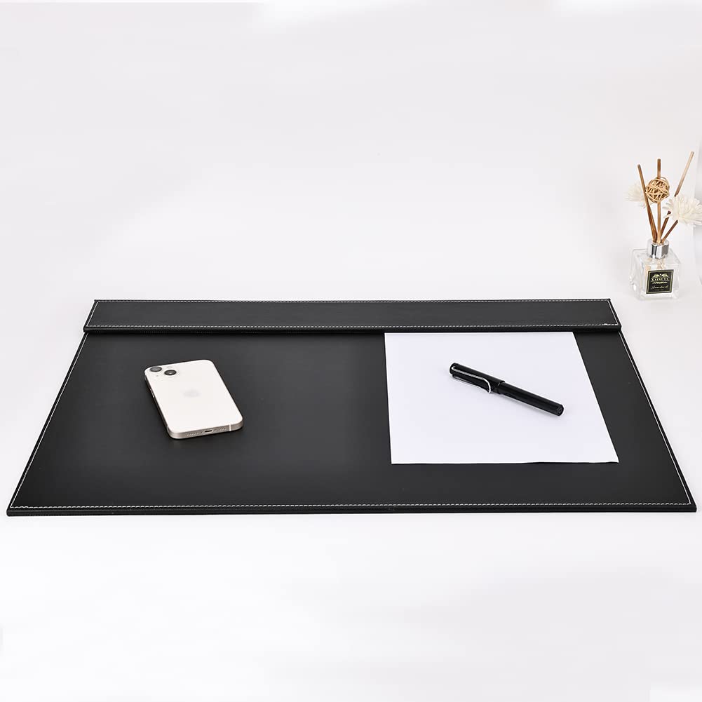 KINGFOM Ultra-Smooth PU Leather Desk Pad & Mat Office Desk Drawing & Writing Board A3/ A4 File Paper Clip Table Protector Mat on Top Large 24''x18'' (Black)