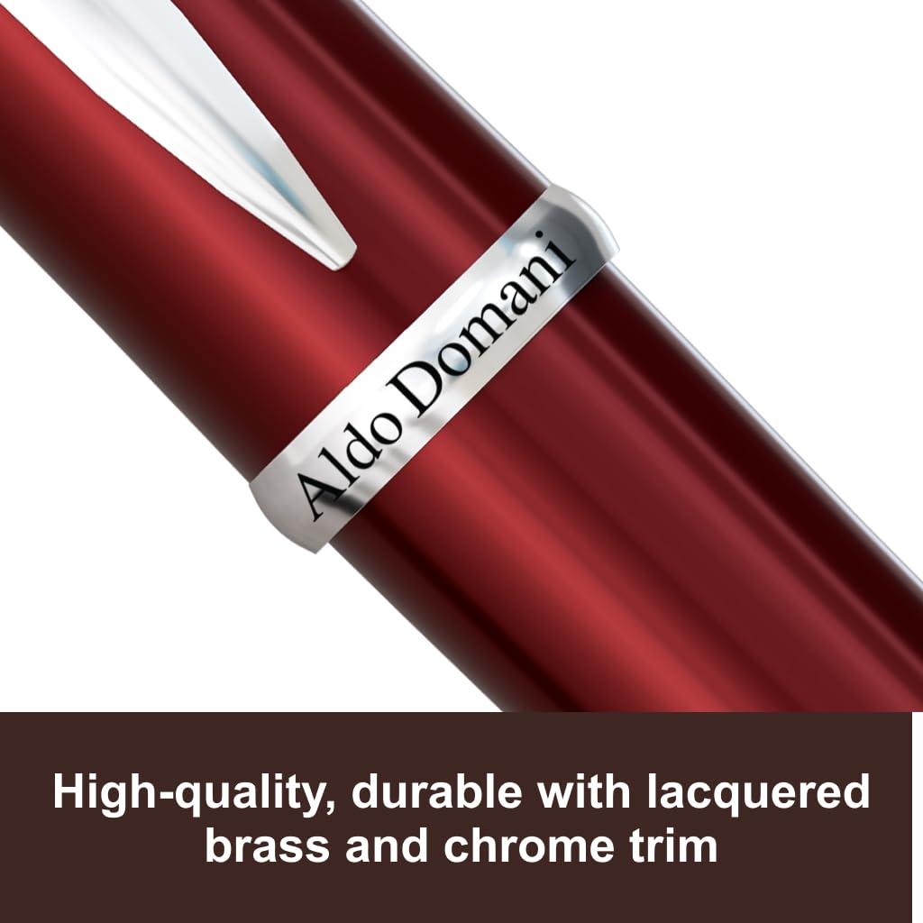 Monteverde USA Aldo Domani Fountain Pen Red – Medium Nib – Free Ink Bottle, Converter & Cartridges – JoWo German Nib – Refillable Gift Pen in Box