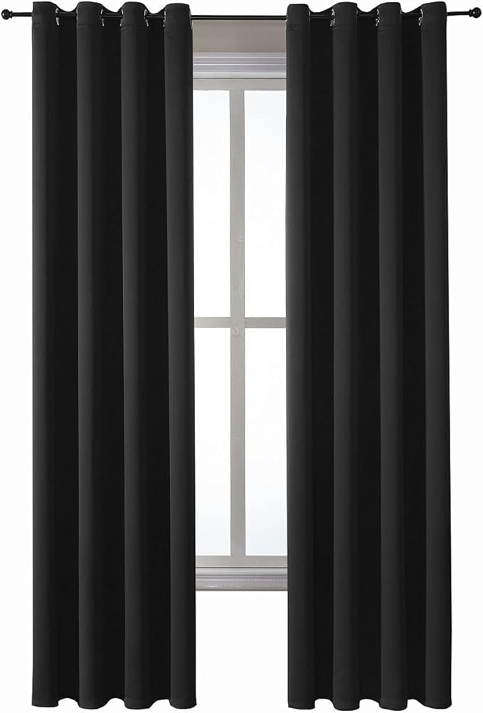 ChrisDowa Grommet Blackout Curtains for Bedroom and Living Room - 2 Panels Set Thermal Insulated Room Darkening Curtains (Black, 52W x 95L)
