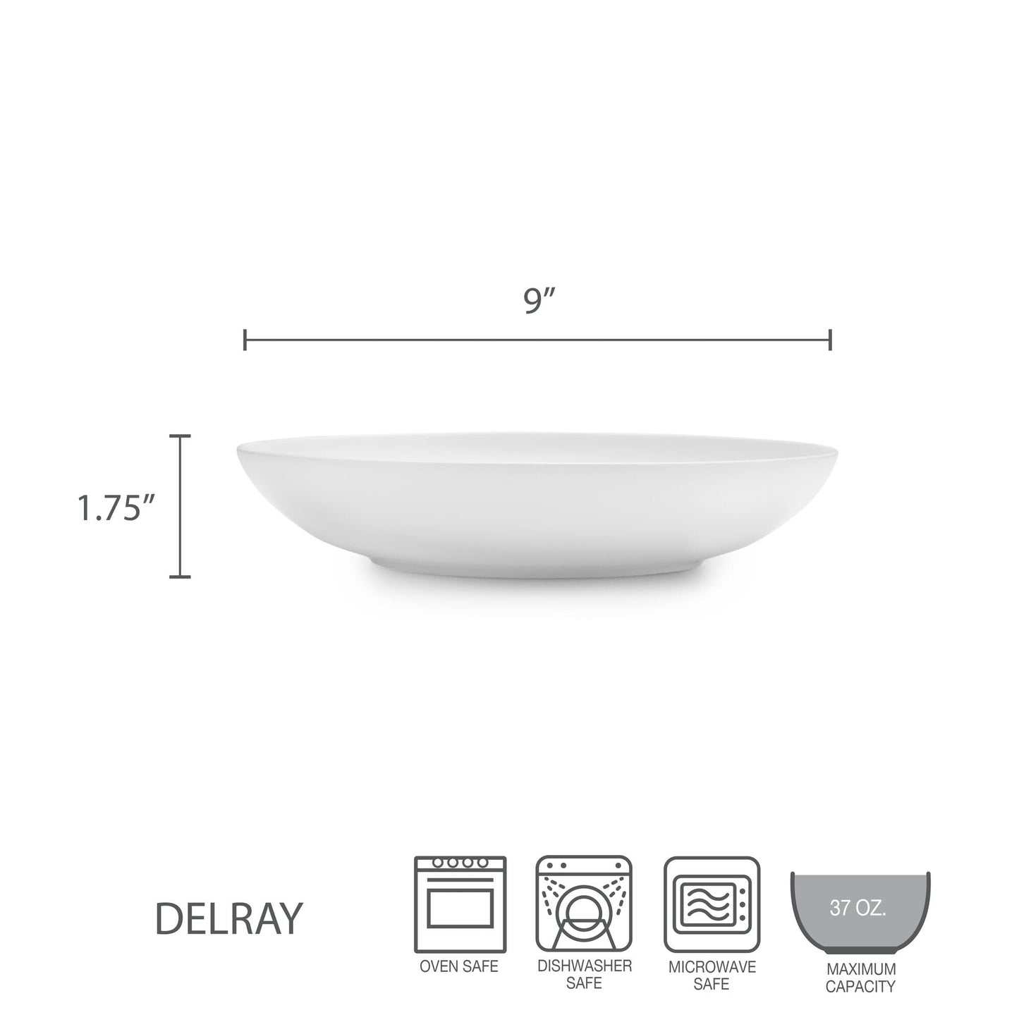 Mikasa Delray Bone China Pasta Bowls Set of 4, 9 Inch White Serving Bowls for Pasta, Salad, Soup, Lightweight and Durable Dinnerware