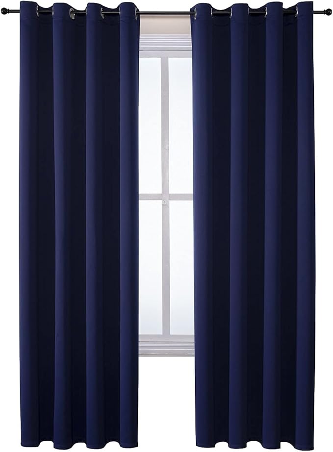 ChrisDowa Grommet Blackout Curtains for Bedroom and Living Room - 2 Panels Set Thermal Insulated Room Darkening Curtains (Navy Blue, 52W x 95L )in