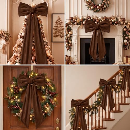 Gejoy 47 x 16 Inch Large Brown Christmas Bows Brown Velvet Bows