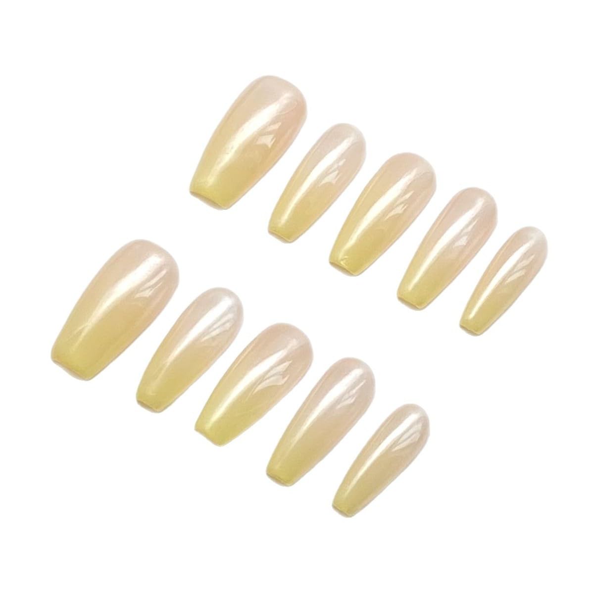 MIXNEX 10Pcs Press On Nails β Medium Long Coffin Mango Yellow Ombre Fake Nails for Petite Hands β Handmade Glossy Stick On Nail Tips with Storage Box & 5-in-1 Manicure Kit (Mango Yellow, Medium)
