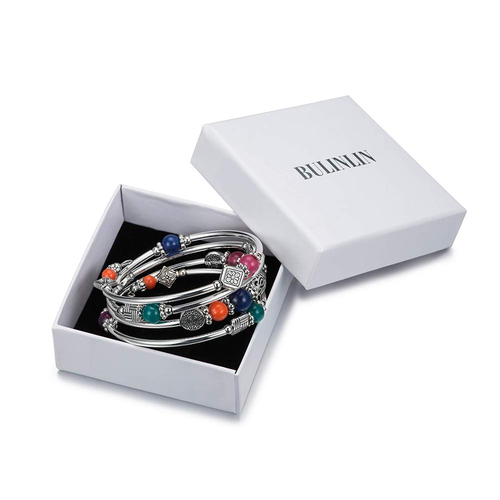 BULINLIN Layered Wrap Bangle Turquoise Bracelet - Bead Bracelet with Natural Agate Stone, Gifts For Women (07-Colorful)