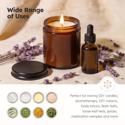 8 oz Amber Glass Jars with Metal Lids, 12 Pack Amber Small Glass Jars with Black Lids, Lotion Container Empty Cosmetic Travel Containers for Sample, Cream, Lotion, Honey, Powder - color: Amber-Metal Lids, size: 8 Ounces