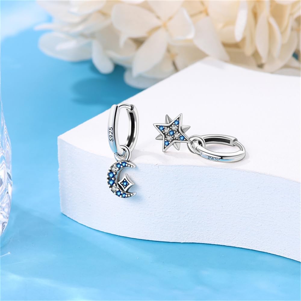 Cycuff 925 Sterling Silver Hoop Earrings Colorful Cubic Zirconia Jewelry Drop Earrings for Women Set Earring Presents for Her