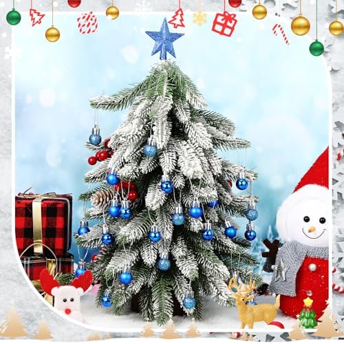 RoundFunny 25 Pcs Mini Christmas Balls Ornaments Set 0.79 Inch Christmas Day Ball Topper Star Tree Hanging Ornaments for Party Decoration(Blue)