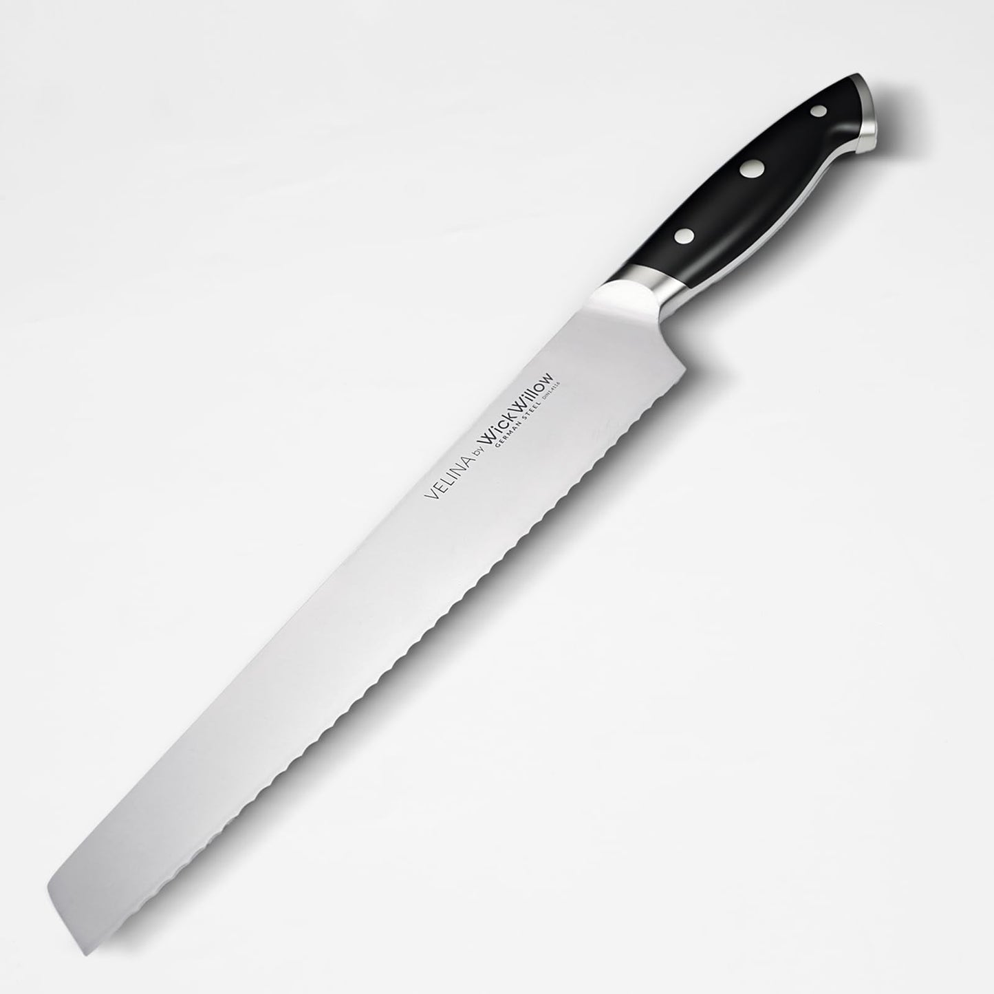 WICKWILLOW 10" Bread Knife – Razor Sharp German Steel – Serrated Knife for Homemade Bread & Sourdough – Full Tang & Ergonomic Handle – Gift Box – Velina Series