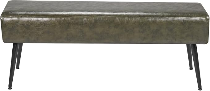 VEVOR Leather Bedroom Bench, PU Leather Bench with Metal Legs and with Stitching for Entryway, Upholstered Shoe Bench Seat, Modern End of The Bed Benches for Living Room, Dining Room, Hallway, Green