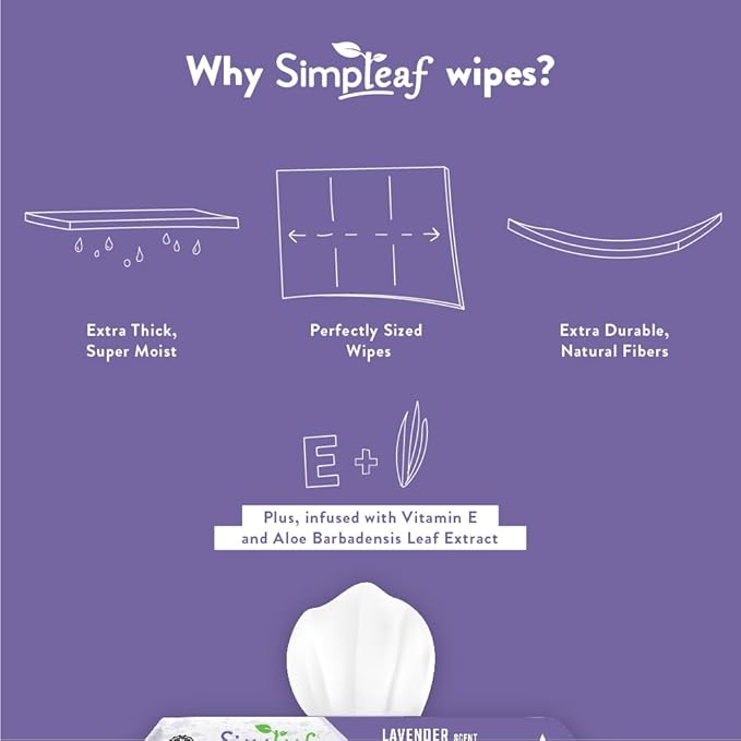 Simpleaf Flushable Wet Wipes Lavender | Plastic Free, Paraben & Alcohol Free | Hypoallergenic & Safe for Sensitive Skin | Soothing Aloe Formula | Adult Toilet Wipes (12 x 50 Counts Pack) 600 Counts