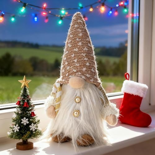 Lighted Swedish Tomte Gnome Christmas Tree Topper with Holder 12 Inch
