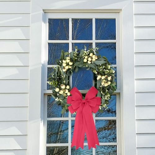 Meseey Double Pack 20X10 Inch Oversized Hot Pink Burlap Bows Farmhouse Christmas Tree Topper & All-Weather Wreaths Decor, Heavy Duty Gift Wrapping Accents for Front Door/Cabinet (Hot Pink)