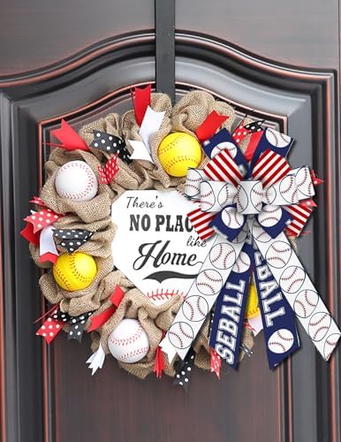 On-Airstore Large Baseball Decor with Burlap Boves in Blue, White, Red Stripe for Sports Events & Indoor/Outdoor Decoration