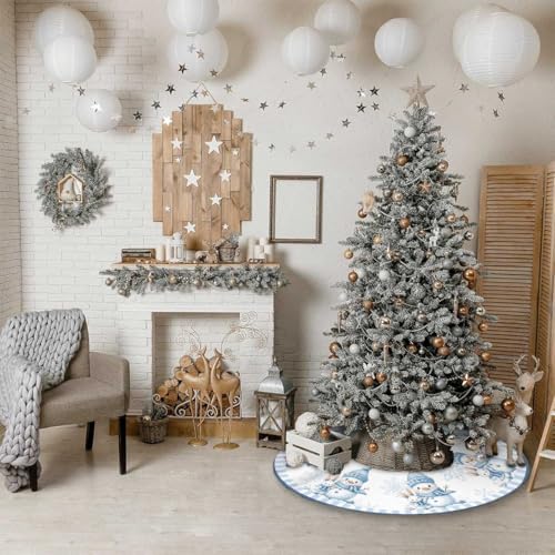 Blue Snowman Christmas Tree Skirt 48inch Snow Xmas Decorations