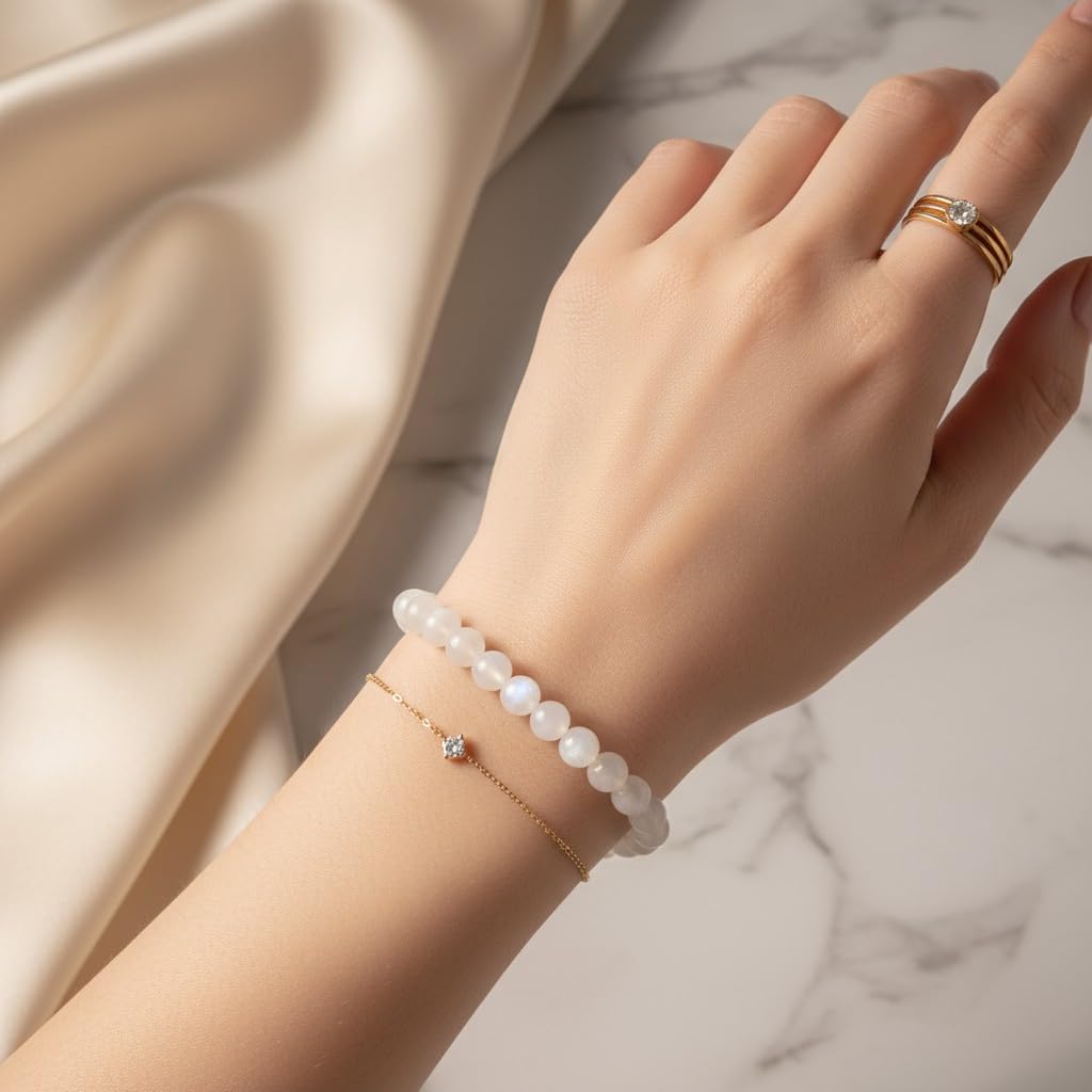 The Vida Handmade AAA+ Quality Crystal Stretch Elastic Bracelet - Nature Gemstone - Jewelry Gift - Holiday Gift - For Women & Men (Moonstone)
