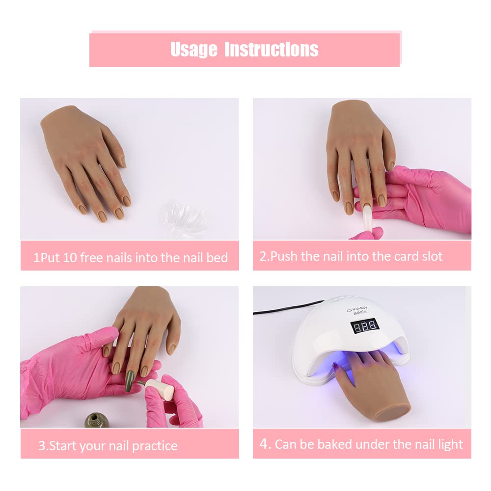 Practice Hand for Acrylic Nails Silicone Female Mannequin Life Size Hand as Nail Practice Hands Sketch Jewelry Ring Glove Watch Display with Nail 18cm