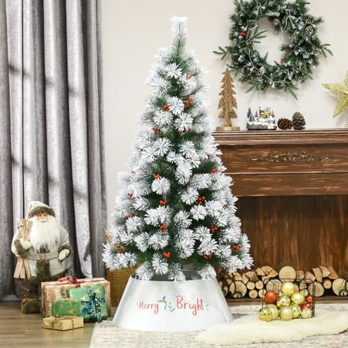 26 Inch Christmas Tree Stand Cover, Metal Tree Collar Ring for Holiday Decor, Cream White
