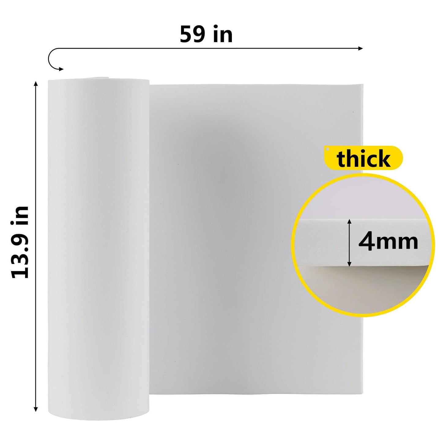 Do²ping White EVA Foam Sheet, 4mm Thick Foam Sheet for Cosplay, 59"x13.9" with High Density 86kg/m3 Eva Foam Roll for Art Craft Costume DIY Project (4mm White)