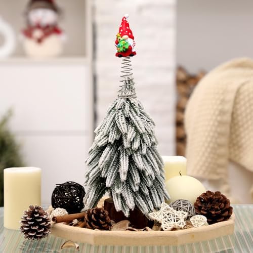 Gejoy Gnome Miniature Christmas Tree Topper 5.1 Inches Mini Resin Gnome Xmas Tree Topper Decorations for Christmas Holiday Party Supplies Home Office Decor
