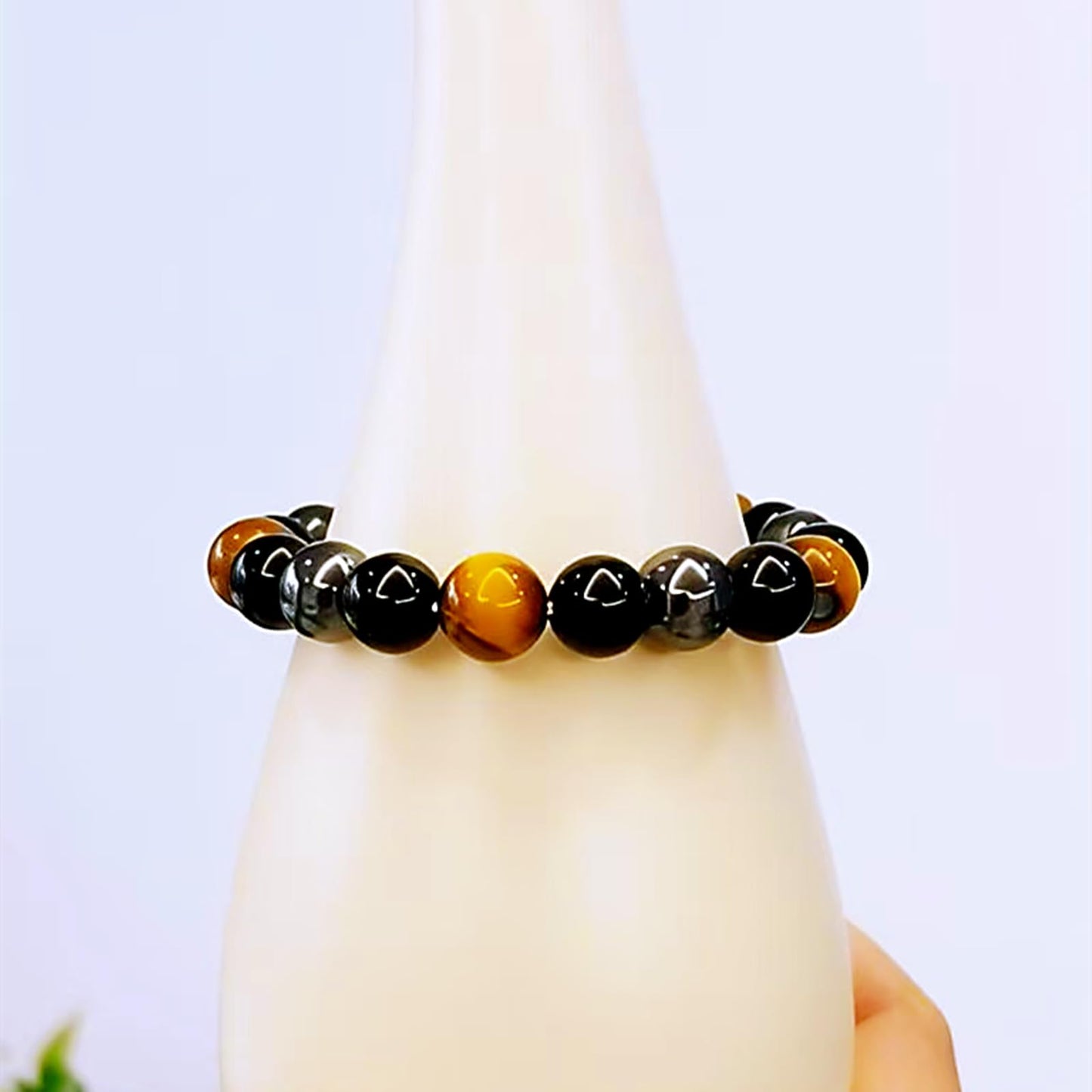 WEFRIN Triple Protection Bracelet for Bring Luck and Prosperity Hematite Black Obsidian Tiger Eye Stone Bracelets for Men Women, Beaded Buddha Healing Rope Uni Bracelet (2pcs)