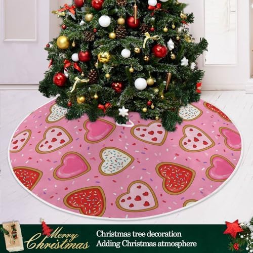 Dussdil Valentine Cookies Tree Skirt Wedding Hearts 36 in Christmas Tree Skirts Tree Stand Mat Decorations for Holiday Party Indoor Outdoor Home Office Ornaments