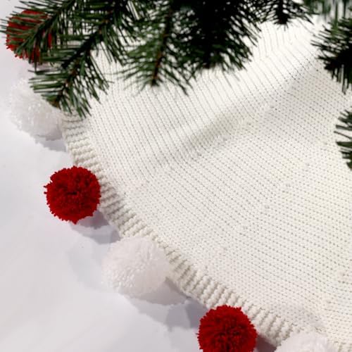 WBHome Christmas Tree Skirt, 48 inch Cable Knit Knitted Thick Rustic Holiday Decoration, Candy Cane