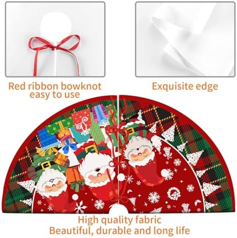 Christmas Tree Skirt 36in, Santa Claus Large Red Plaid Christmas Decor for Tree, Xmas Tree Mat for Christmas New Year Holiday Party Decor