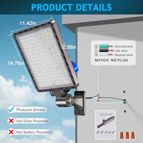 350W LED Parking Lot Light Dusk to Dawn Photocell 5000K Commercial Outdoor Area Light IP65 Waterproof 100-277V 52500LM Wall Mount - size: 350W Wall Mount