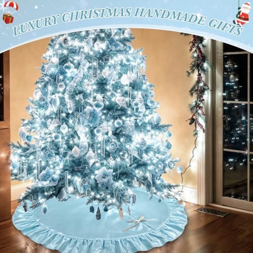 48 Inches Velvet Halloween Tree Skirt Decorations Haze Blue Luxury Xmas Fur Plush Skirts for Halloween Merry Christmas Party Rustic Vintage Holiday Home Winter