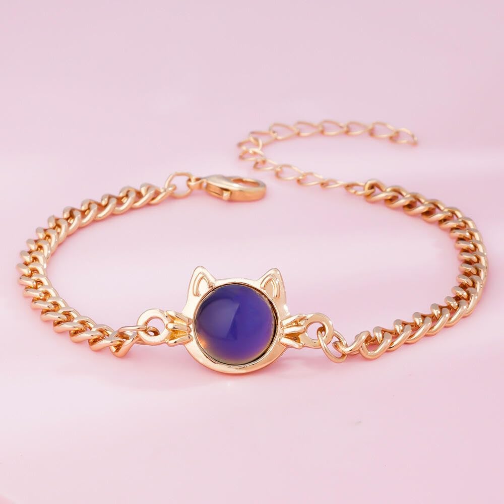 Dinosaur Frog Turtle Dragon Color Changing Mood Bracelet Set for Women Emotion Feeling Temperature Sensing Wrap Bracelet with Card Friendship Jewelry-Cat