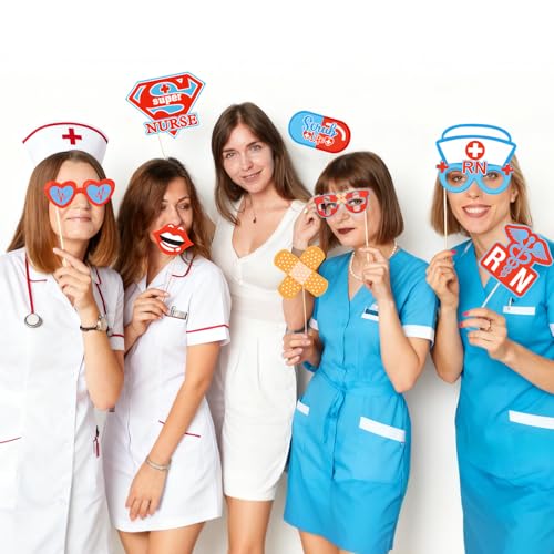 Nurse Graduation Party Decorations,Tumwisk 25PCS Nurse Graduation Photo Props, Nursing Appreciation Week Party Selfie Props - color: Nurse