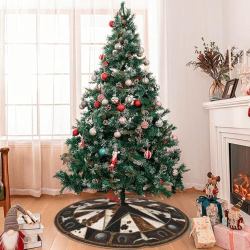 Western Christmas Tree Skirt Xmas Tree Skirt, Winter Christmas Tree Mat for Home Party Holiday Indoor Outdoor Decorations