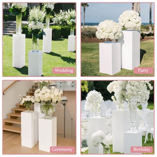 HAISIWLKJ 3PCS Cylinder Pedestal Stands for Parties, White Metal Round Cylinder Plinths Dessert Table Display Pillars for Birthday Wedding Bridal Baby Shower Party Decorations(Small)