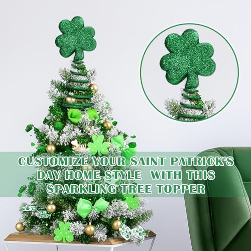 St. Patrick Day Mini Tree Topper 6 Inch Miniature Irish Shamrock Miniature Christmas Tree Topper, Irish Green Decoration for Holiday Party Decor Fancy