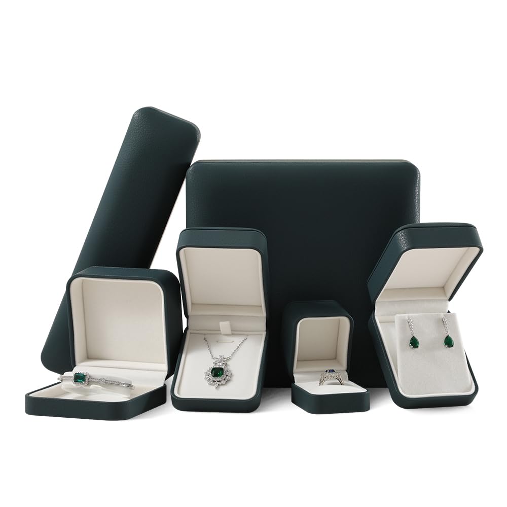 Yinbeini Leather Jewelry Box, Green Earring Storage, Luxury Gift Box for Engagement, Wedding, Elegant Diamond Case