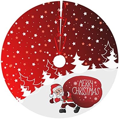 Christmas Tree Skirt Red Xmas Tree Ornaments for White Soft Plush Christmas Tree Mat with Snowy Pattern for Decorations Holiday Party 36 inches