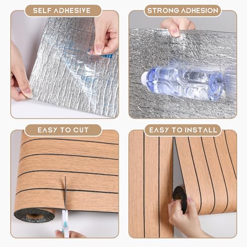 VEELIKE Luxury Cherry Wood Wall Panels Peel and Stick Slat Wall Panel for Bedroom Living Room 17''x118'' Self Adhesive Foam Vinyl Roll Wood Slat Wallpaper for Interior Wall Decor TV Background Ceiling - size: 17" x 118"
