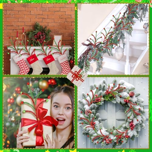 Norme 12 Pcs 13.8 Inch Red and Green Sparkle Christmas Tree Picks and Spray