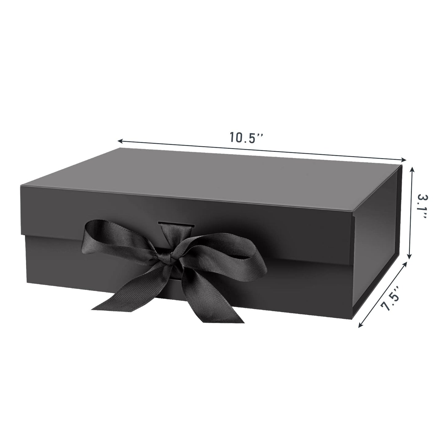 DaiJoob Gift Box with Lid for Presents 10.5x7.5x3.1 Inches with Ribbon and Magnetic Closure(5-Pack) (Black)