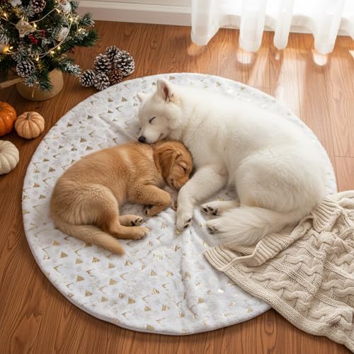 Christmas Tree Skirt 36 Inch with Snowflake Print, Faux Fur Xmas Tree Skirt for Christmas Tree Decoration & Holiday Home D??cor (White)