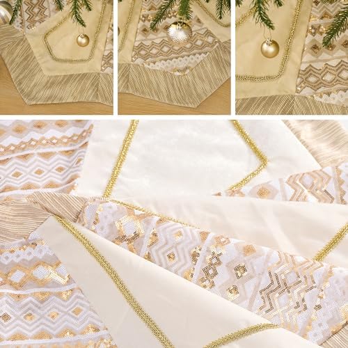 Valery Madelyn 48" White Gold Christmas Tree Skirt for Tree Decorations