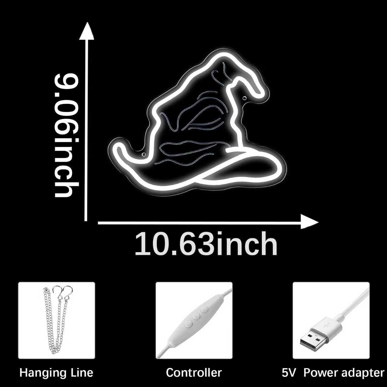 WLFLXG Wizard Hat Neon Sign Harry Hat LED Light Sign for Wall Decor, Halloween Decorations USB Powered for Birthday Party Bedroom Man Cave Game Room Bar Kids Gift